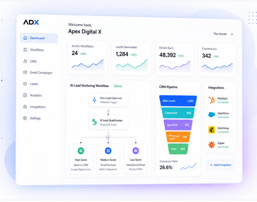 Apex Digital X automation dashboard concept